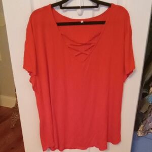 Women's Red V-Neck Top Size 3x